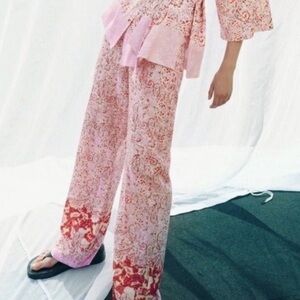 Zara Pink Paisley Linen Blend Trousers